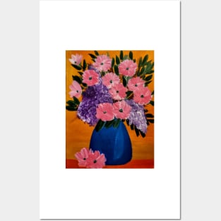 abstract flowers in a blue vase Posters and Art